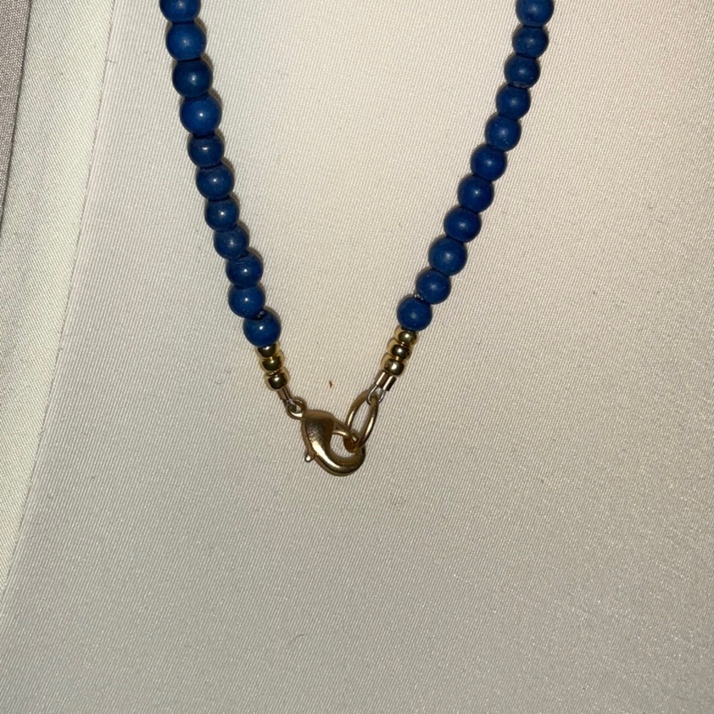 Blue Beaded Necklace with Tassel - Picture 2 of 3